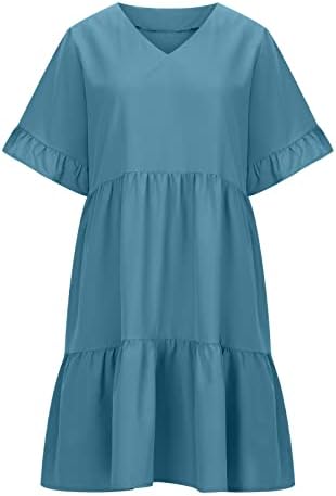 Vestidos para mulheres, manga curta casual feminina vestido de verão de bolso de bolso de bolso de bolso A mini vestidos de balanço da linha