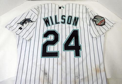 2004 Florida Marlins Wilson 24 Jogo emitiu White Jersey World Series Champs P 8 - Jogo usada MLB Jerseys