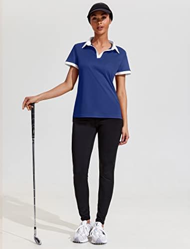 Camisa de golfe feminina de coorun camisa de pólo de manga curta v atlética de pescoço tampes atléticos rápida upf