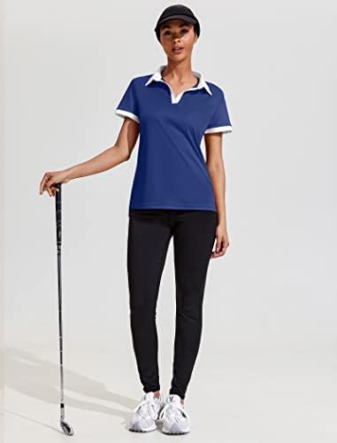 Camisa de golfe feminina de coorun camisa de pólo de manga curta v atlética de pescoço tampes atléticos rápida upf 50+ camisetas de tênis com colarinho