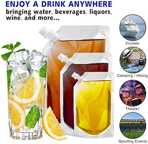 Kit de frasco de licor de cruzeiro para viagens, ocultas e reutilizáveis ​​Rum Rum Runner Alcohor Alcohol Sacos de licor de plástico para bebidas esguias-4 x 32 oz + 3 x 16 oz + 3 x 8 oz + 1 funil