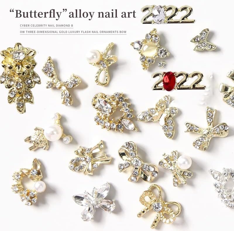 10pcs/lot unha Diamond Charmms Bowknot Butterfly Jóias Diy Rhinestones Fornecem suprimentos de arte de unhas Decorações de cristal de pérolas brilhantes #@ -