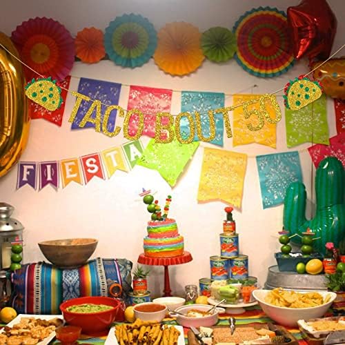 Deloklte Taco Bout 50 Banner, Fiesta mexicana Tema 50ª Decoração de festa de aniversário para homens Mulheres, 50º aniversário Fiesta Decor de festa Photo Booth adereços