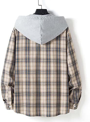 ZDDO 2023 Novas camisas xadrezes masculinas Camisetas leves com capuz para homens de manga longa botão de flanela