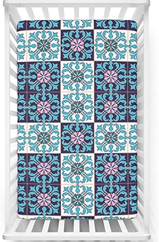 Folhas de mini-berço com tema retro, lençóis de berço portáteis folhas de berço macias e elásticas para meninas meninas, 24 “x38”,