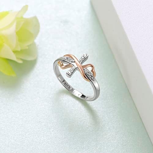 Svodea Cross Infinity Ring for Women 925 Sterling Silver Graved Faith Hope Band Love Band com zirconia cúbica, Anniversary