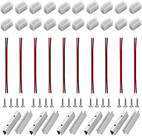 INEXTSTATION NEON ACESSÓRIOS DE LED 10 CLIPES DE MONTAGEM DE NEON LED, 10 fios, 20 tampas finais de neon, 20 parafusos para iluminação de tira de neon de silicone de 6x12 mm, faça os sinais de néon