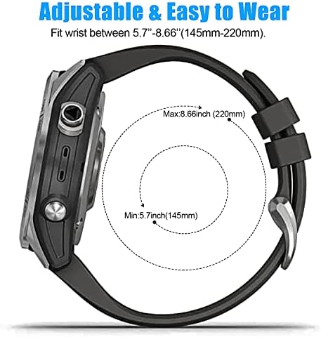 Compatível com bandas de relógio Garmin, 26 mm de largura de silicone macio tiras de liberação rápida para fenix 7x/enduro/fenix 6x pro/fenix 6x/fenix 5x mais/fenix 3/fenix 3 hr/descendente mk1/d2 delta px/tactix Delta, Black-Grey