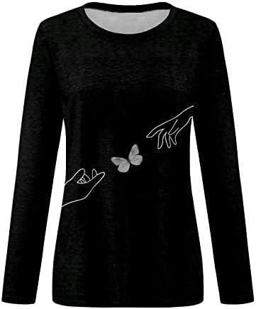 Camisetas de Nokmopo T para Mulheres Casual Moda Casual Dia dos Namorados de Manga Longa Pullover O-Pullover O Top Top Basic