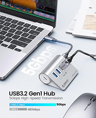 ORICO USB 3.0 Hub Aluminium [5 Gbps], 4 Port Hub USB com cabo USB-C de 1,64 pés e Splitter USB USB-A para IMAC, todos