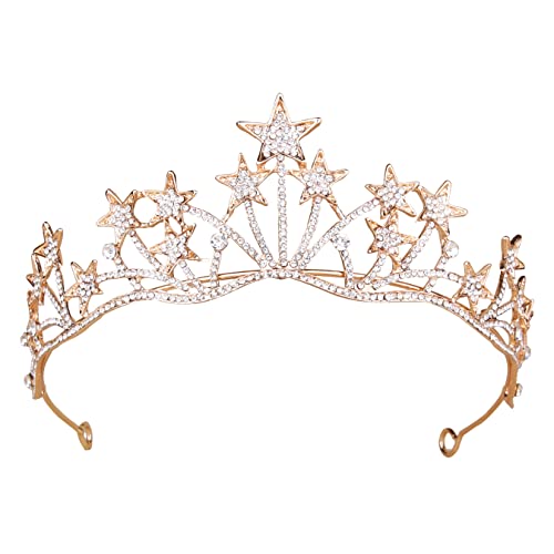 Coroa da cabeça da estrela, votos de cabeceira da bandeira da tiara de ouro Vofler jóias de cabelo de strass para