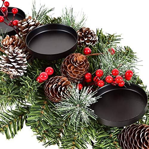 Dearhouse Christmas Veller Centerpiol, pinheiros e peça central de mesa de berry vermelho com 3 titulares de castiã Sentro