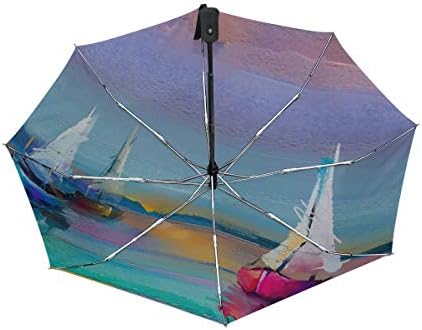 Chinein Travel Umbrella Auto Open Compact Dobing Sun & Rain Protection Oil Paint Boat Sail no mar