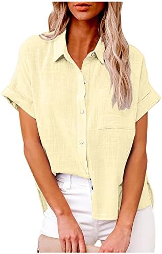 Tops de primavera fofos para mulheres, botão de lapela feminina para baixo de túnica de manga curta camisetas de verão Tops casuais básicos