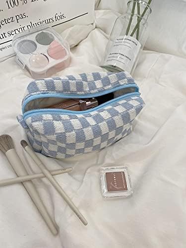 Bolsa de maquiagem quadriculada, bolsa de maquiagem de 2 peças bolsa de cosméticos para mulheres, bolsa de higiene de viagem verde