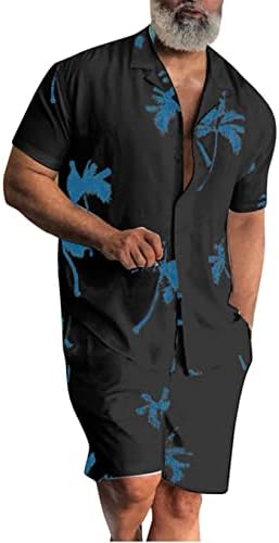 Chouyatou Summer Hawaiian Coco Palm Print 2 peças roupas de botão para baixo camisa e shorts