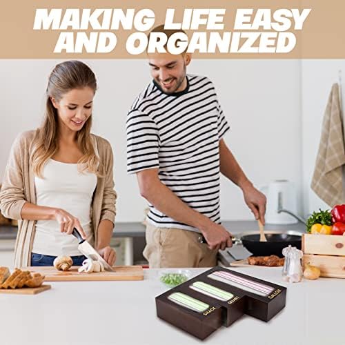 Atualizar organizador de bolsa de ziplock, organizador de sacola plástica de bambu para gaveta de cozinha, organizador de saco Ziploc, organizador de saquinhos, organizador de bolsa de armazenamento de alimentos para lanche, sanduíche, quart e bolsas de galão