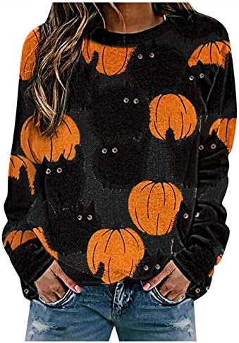 Xxbr halloween shirts de manga longa para feminino, tampa de bat de morcego de gato preto de abóbora