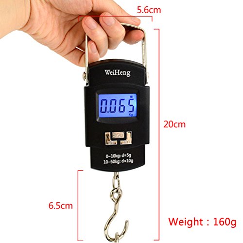 Escala de pesca ODOWalker Electronic Hanging Hook Scale, Equilíbrio eletrônico Digital Litada LCD LCD 50 Killogram / 110 lb - alça de aço inoxidável largo largo