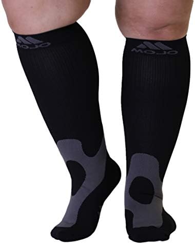 Meias de compressão mojo meias unissex de bezerro largo de bezerro, meias de compressão de tamanho grande para varizes,