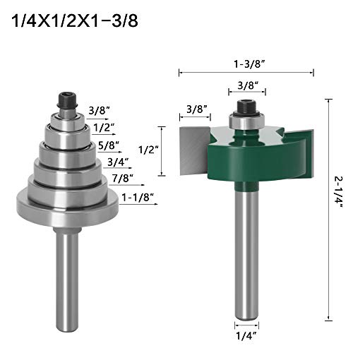 Baorder de 1/4 de polegada Rabbeting Rabbeting Bit com 6 rolamentos intercambiáveis ​​definidos para sloting de madeira