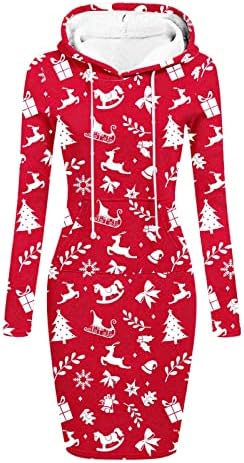 Presentes para mulheres, vestidos de Natal feminino coquetel de manga comprida Festas de manga longa uma linha de Natal Midi Party Holiday Swing Dress