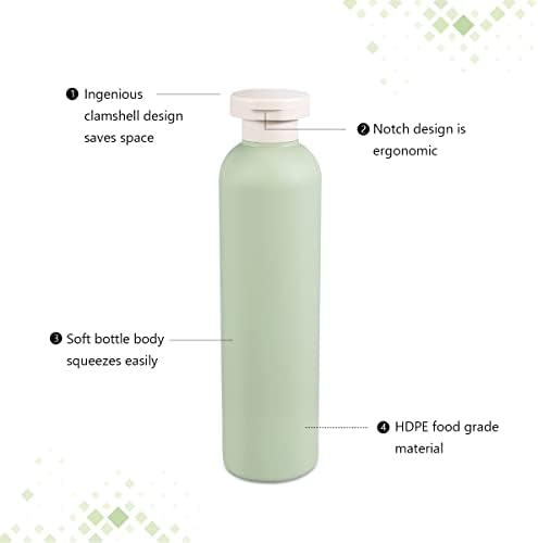 Asevat Green Plastic Plástico vazio Garrafas de aperto recipientes recicláveis ​​para loção, garrafas de xampu de viagem