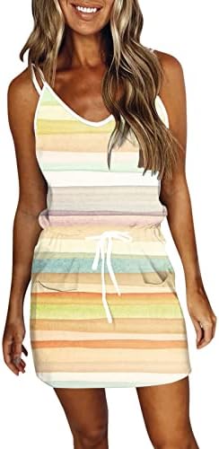 Vestido de tamanho grande wybaxz para mulheres vestido de bolso de verão mini vestido de espaguete com cinta sem mangas V vestidos de pescoço amarelo