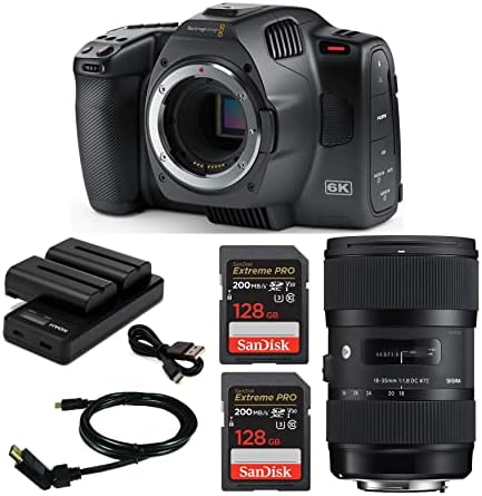 Câmera de cinema de bolso Blackmagic 6K G2 com pacote de acessórios Sigma 18-35mm