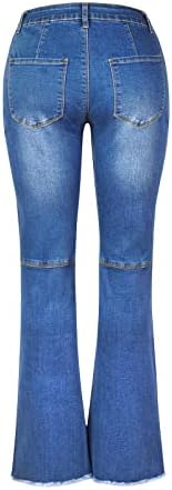 Calça feminina de etkia 14 mulheres altas e elásticas de cintura alta calça de perna larga perna perna de jeans rasgados no tornozelo