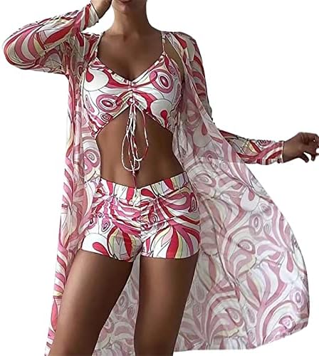 Arnequinho de banho de 3 peças femininas 2023 Summer Beach Floral CoverUp Sexy Fashion Swimsuit com Shorts Swimwear