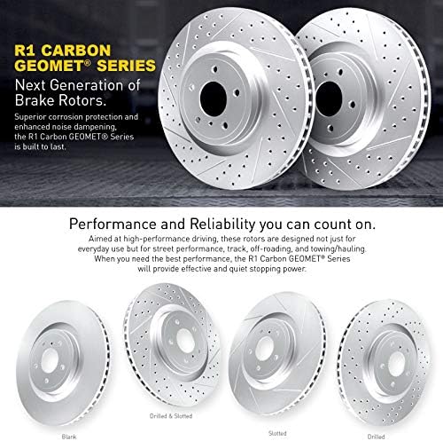 R1 Conceitos Freios dianteiros e rotores Kit | PATS DE FREIO FRONTAL | Rotores e almofadas de freio | Pachotas de freio e rotores de cerâmica | Kit de hardware | se encaixa em 2006-2011 Hyundai Azera, 2007-2009 Kia Amanti