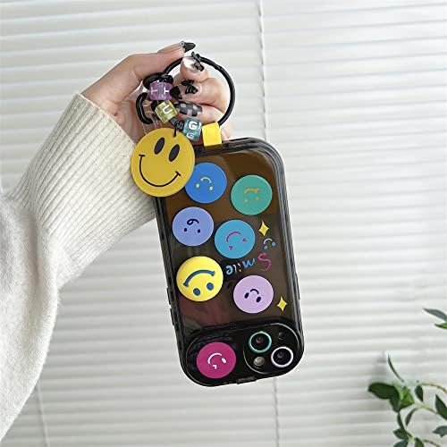 NzJasy fofo Multicolor Smile pendente capa compatível com o iPhone 14 moda adorável smiley flip espelho stand stand