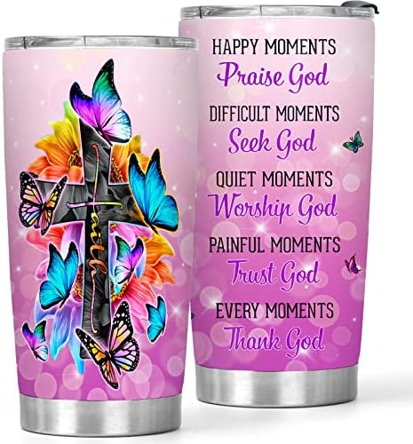 Flyweightz Christian Gifts for Women - 20oz Religiosos Tumblers Presentes com versos - Faith Christian Gifts Para seu aniversário - Presente de Páscoa para meninas cristãs - Copa do copo rosa com tampa, 1 peça