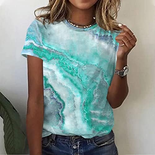 T-shirts de impressão gráfica solta o pescoço de pescoço casual saindo tops tops de verão para mulheres camisetas clássicas de manga curta