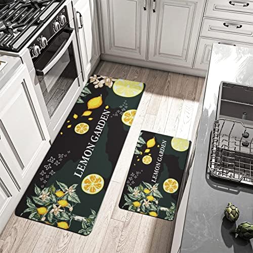 Conjunto de tapetes de cozinha de limão de chiinvent de 2 tapetes anti-fadiga, tapete amarelo tapete de cozinha não deslizamento
