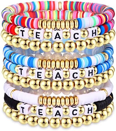 NLCAC 9 Pack Heishi Professor Bracelets empilháveis ​​arco -íris Heishi ensinar miçangas de pulseira elástica jóias Preppy