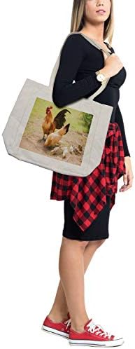 Bolsa de compras de Ambesonne Hen and Chicks, foto temática de animais da fazenda de família de frango em fundo borrado, bolsa reutilizável