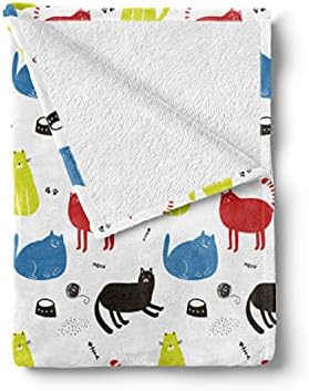 Ambesonne Kitten Throw Blanket, Ball de lã Ball Bowl Food Fishbone Symbols Pet Symbols em composição rítmica, lã de flanela Decent Pedaçam capa de sofá macia para adultos, 60 x 80, branco e multicolor