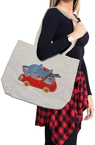 Bolsa de compras de desenho animado de Ambesonne, esboço a aquarela de jovens blush elefante e lebre em pequenos amigos