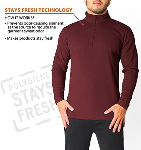 Camisa de manga comprida de Litume Men com zíper, controle de odor e camisa esportiva ativa e rápida para caminhadas, corrida, esportes
