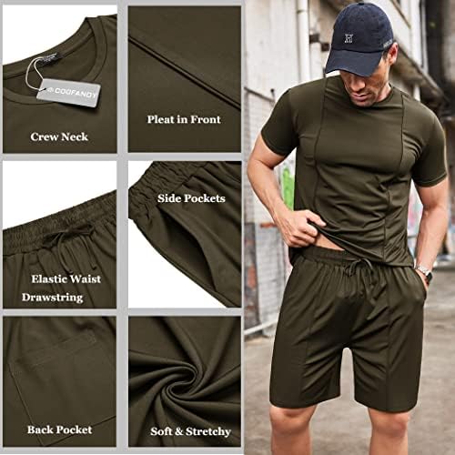 Coofandy Men's Short Sets 2 peças Roupas de verão Camista de manga curta e shorts Setos de traje esportivo atlético casual