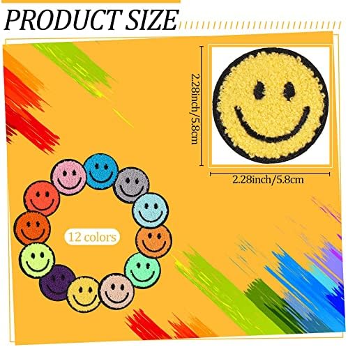 12 pcs sorriso rosto patch ferro em remendos de rosto feliz chenille remendos para roupas de vestido de vestido smile manchas para