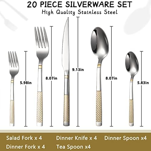 Conjunto de talheres de 20 peças Conjunto de talheres de aço inoxidável para 4 talheres de utensílios de cozinha Inclui Forks Spoons