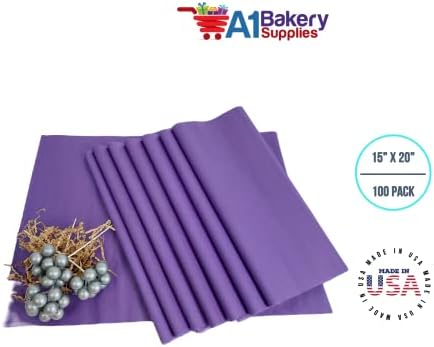 A1 Bakery Supplies Paper Purple Lastue 15 'x 20' 100 folhas de qualidade Premium de qualidade embrulhar papel