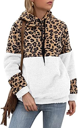 Vodmxygg feminino Sorto de moletom leopardo de leopardo com capuz com capuz de casca de capuz Ladies outono inverno de manga