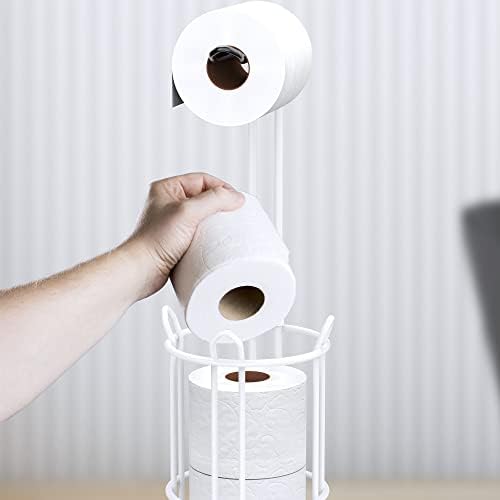 Posto de papel de papel higiênico Meangoa e dispensador de rolo de papel de seda para 4 mega rolos, banheiro grátis para o rack de armazenamento de rolo de lenço, arame de metal branco