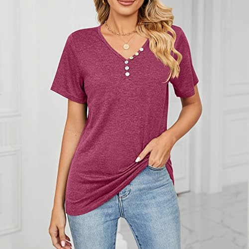 Tops de verão femininos 2023 Moda Solid Color V V-Screeff confortável blusa de camiseta solta tops casuais 1