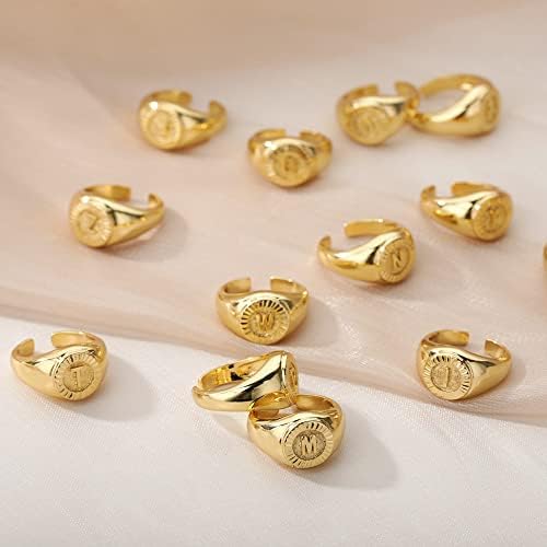 Ttndstore vintage letra inicial anéis de sinete para mulheres anel de abertura da letra de ouro jóias de casamento-87740
