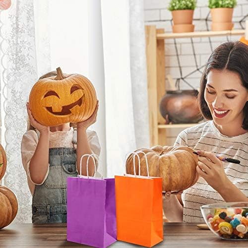 15 peças Sacos de papel de Halloween sacos de presente coloridos sacos de doces com alça para empacotamento de festas de
